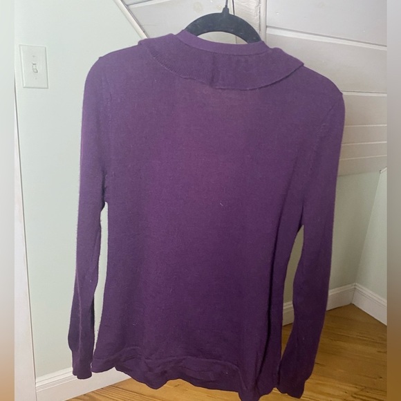 Fenn Wright Manson 100% Merino Wool Cardigan Ruffles Belt Eggplant Purple - Picture 6 of 7